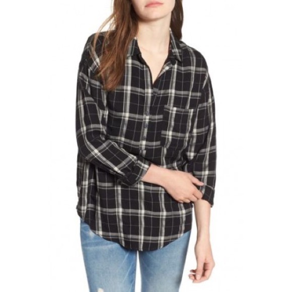 Lush Tops - Lush Plaid Front Pocket Half Button Up Henley